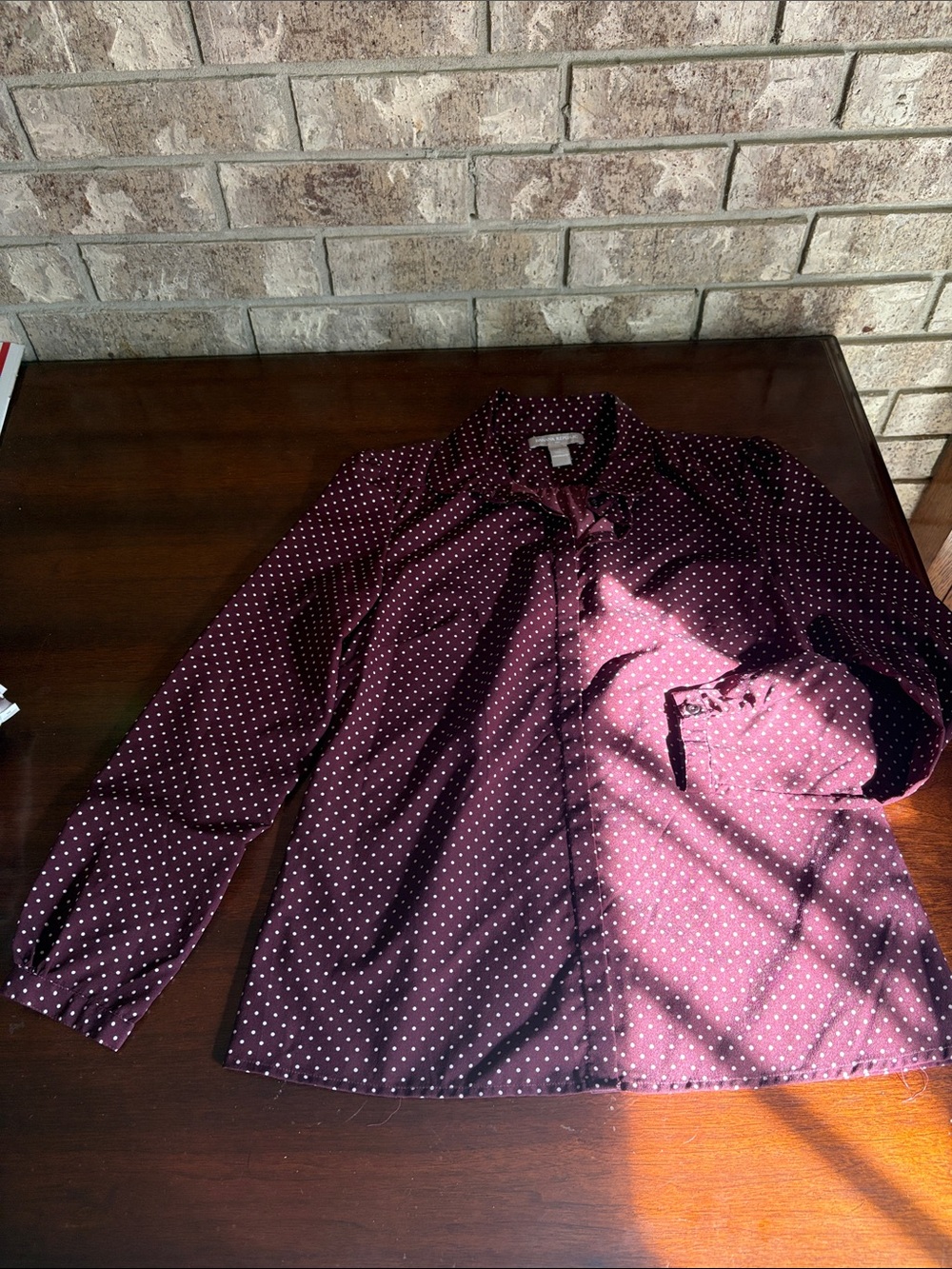 Banana Republic Womens Polka Dot Button-Down Blouse - Burgundy with white dots